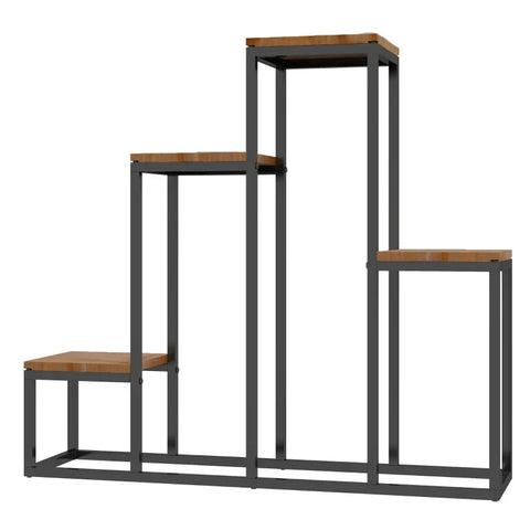 Rootz Bloemenplank - Plantenplank - 4 Niveaus Planttrappen - Bloemenrek - Binnen &amp; Buiten - Metalen Frame - Zwart + Lichtbruin - 80 x 20 x 74 cm