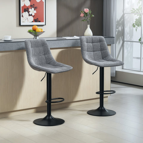 Rootz Modern 2 Set Rotating Bar Stools - Adjustable Counter Chairs - Padded Bar Seating - Comfortable & Stylish - 47 x 53 x 96-117 cm - Grey and Black