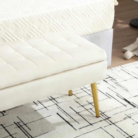 Rootz Beige Velvet Storage Bench - Ottoman - Seat with Storage - Comfort Padding - 111L x 35W x 44.5H cm