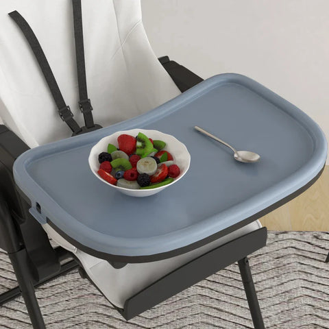 Rootz Baby High Chair - Folding Baby High Chair - 5 Point Straps - Double Tray - Blue + Black + White - 70L x 53W x 107H cm