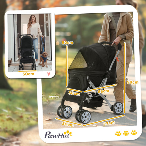 Rootz Foldable Dog Cat Stroller - Pet Buggy - Animal Carriage - Adjustable Cover - 77cm x 50cm x 99cm