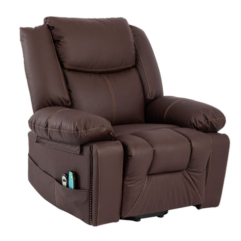 Rootz Power Massage Chair - Recliner - Heated Armchair - 8-Point Massage - Brown PU Leather - 85L x 75W x 103H cm