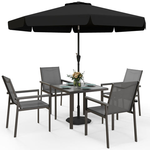 Rootz 5 Piece Garden Furniture Set - Outdoor Dining Set - Patio Table and Chairs - Tempered Glass Top - 88cm x 88cm x 72cm