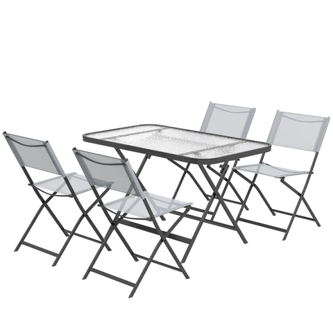 Rootz 5-Piece Garden Furniture Set - Outdoor Chairs - Foldable Patio Table - Durable Metal Frame - Table: 120x70x70cm, Chair: 55x46x80cm