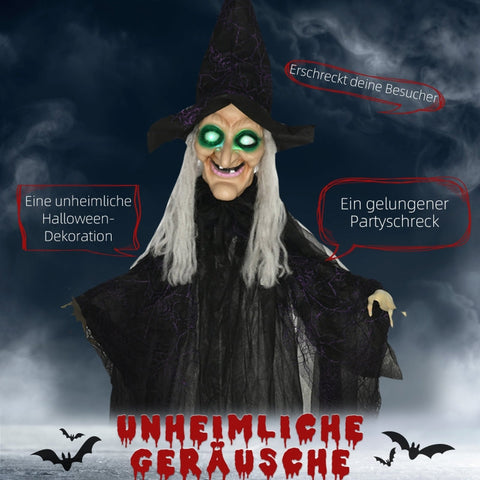 Rootz Halloween Witch Decoration - Spooky Witch Prop - Motion Sensor Activated - LED Eyes - Adjustable Arms - 130cm x 18cm x 183cm - Polyester, PE, Steel