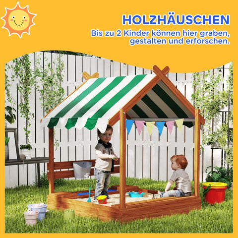 Rootz Sandpit with Sun Protection - Playhouse Design - Kids Sandbox - Solid Wood - 124cm x 116cm x 146cm