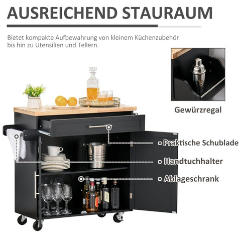 Rootz Keukentrolley - Oprolbare serveerwagen - Mobiel keukeneiland - In hoogte verstelbare planken - Voldoende opbergruimte - Gemakkelijke mobiliteit - 109 cm x 40 cm x 89 cm - Rubberhout en MDF