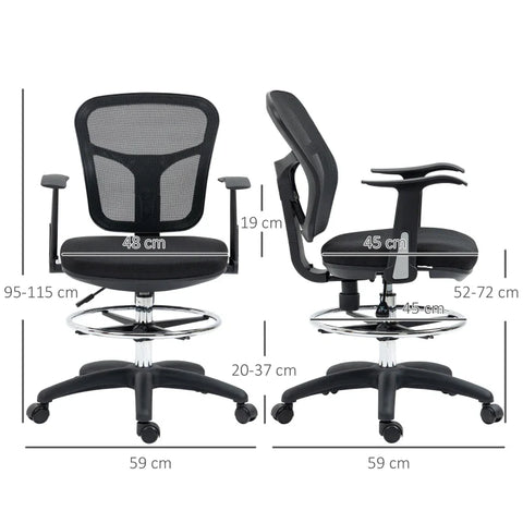 Rootz Office Chair - Drawing Chair - Desk Chair - Computer Chair - Including Footrest - Height Adjustable - Black - 59 x 59 x 115 cm