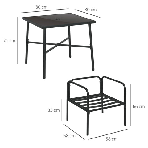 Rootz 5 Piece Garden Dining Set - Patio Table - Outdoor Chairs - Comfort Cushions - 80cm x 80cm x 71cm Table, 58cm x 58cm x 66cm Chairs