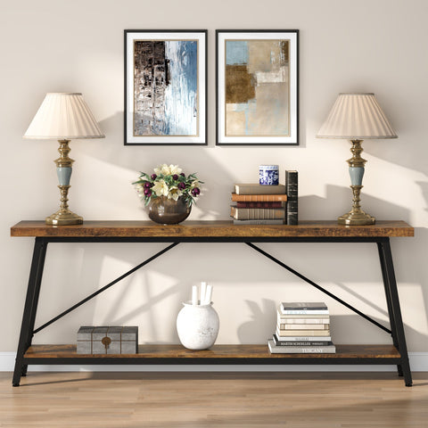 Rootz Industrial Sofa Table - Rustic Console Table - Entryway Table - Ample Storage Space - 180.00 cm L x 29.50 cm W x 80.00 cm H