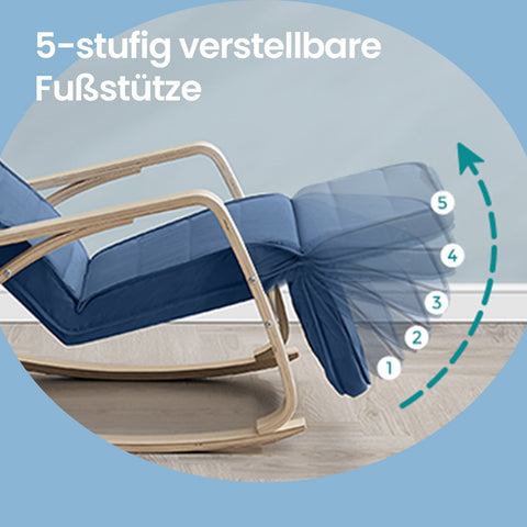 Rootz Swing Chair with Adjustable Footrest - Rocking Armchair - Birch Wood Relax Chair - 121.5cm x 67cm x 84cm