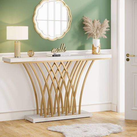 Rootz Gold Console Table - Entryway Table - Hallway Table - Elegant Faux Marble - 149.86 cm x 30.00 cm x 80.01 cm.