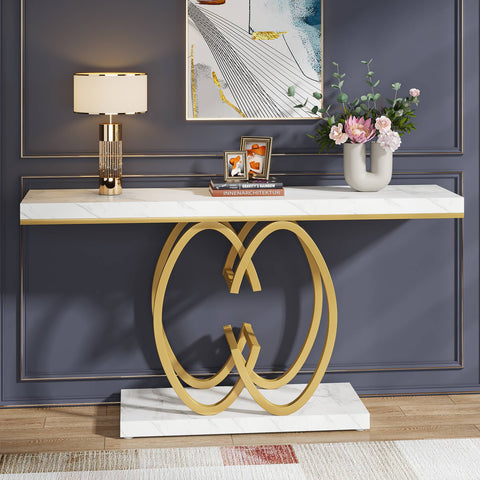 Rootz Console Table - Hall Table - Entryway Table - Faux Marble Top - Spacious & Stylish Design - 35cm D x 150cm W x 80cm H