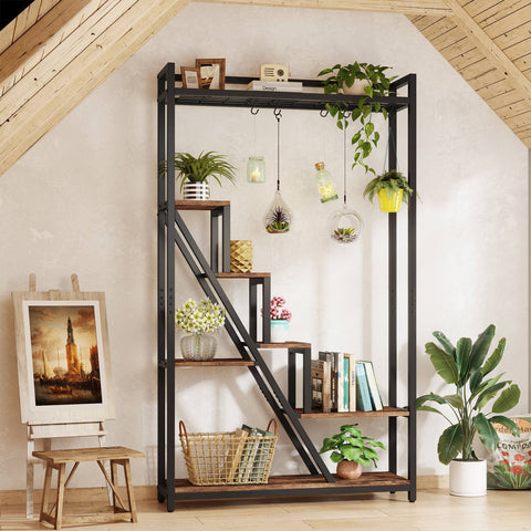 Rootz Sleek Tall Plant Stand - Indoor Plant Shelf - 7-Tier Ladder Rack - Durable Metal Frame - 105 cm W x 30 cm D x 180 cm H- Easy Assembly