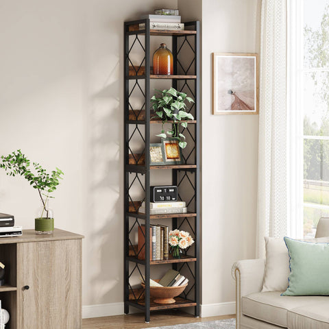 Rootz 7-Tier Corner Shelf - Space-Saving Bookcase - Tall Display Shelf - Maximize Small Spaces - 34cm x 34cm x 200cm