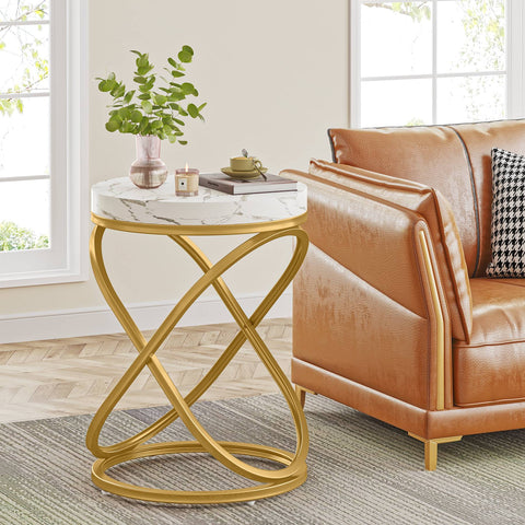 Rootz Nightstand - Bedside Table - Sofa Table - Faux Marble Top - 50 cm L x 50 cm W x 66 cm H