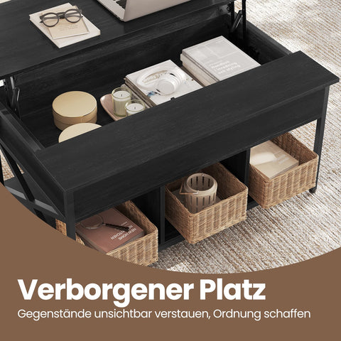 Rootz Coffee Table - Height-Adjustable Table Top - Wooden Chipboard Table - Steel Frame - 60cm x 100cm x (48-62)cm