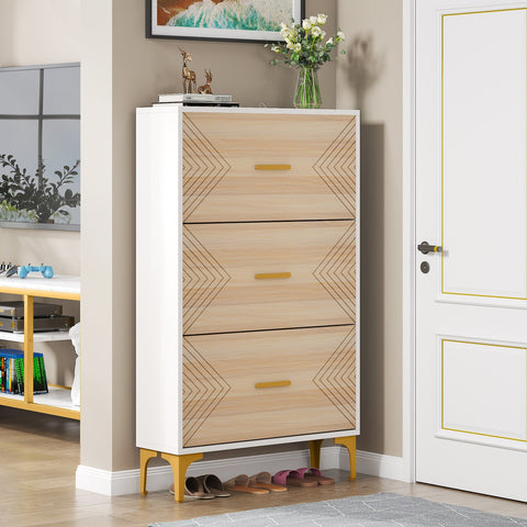 Rootz 3-Drawer Shoe Cabinet - Shoe Storage - Footwear Organizer - Maximize Space - 80cm W x 25cm D x 130cm H