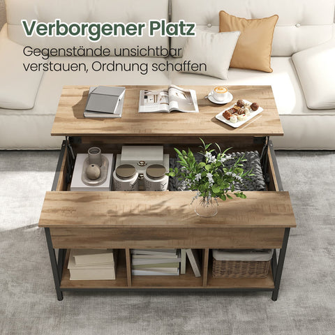 Rootz Coffee Table - Height-Adjustable Table - Wooden Chipboard - Steel - Camel Brown Black - 60 x 100 x (48-62) cm