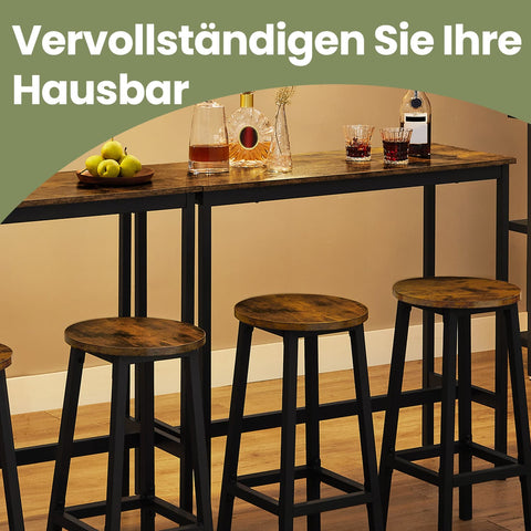 Rootz Bart Table with 2 Bar Stools - Standing Table and Chairs - Bar Set - Space-Saving Design - 40x100x90cm Table, 32cm D x 65cm H Stools