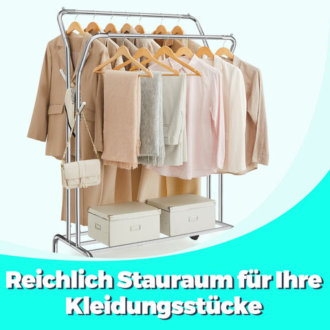 Rootz Portable Clothing Rack on Rolls - Clothes Sticks - Cloakroom Rod - High Load Capacity - 52.5 x 103.5 x 155 cm