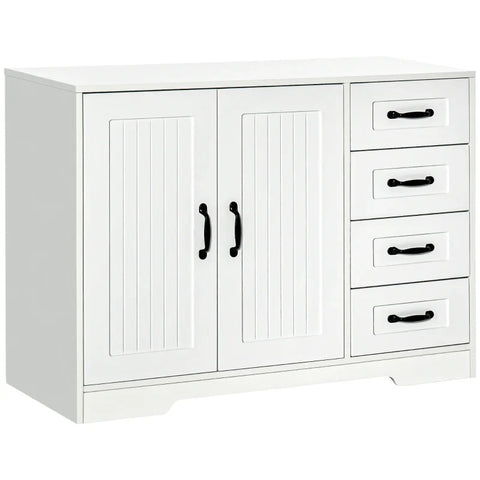 Rootz Storage Cabinet - Sideboard Chest Drawers - Modern Style - 4 Drawers - 1 Cabinet - Chipboard - White - 105 Cm X 40 Cm X 76 Cm
