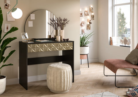 Rootz Black and Brown Dressing Table - Vanity Table - Makeup Desk - Ample Storage - 90x133x39cm