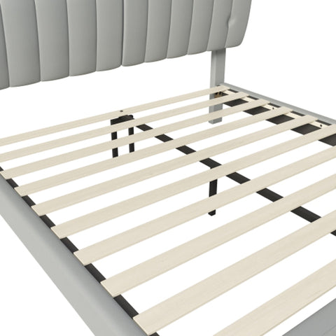 Rootz Gray Upholstered Bed - Elegant Bed Frame - Easy-Clean PU - Supports 300kg - 203L x 168W x 107.5H cm - Modern Design