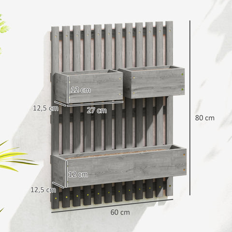 Rootz Wall Mounted Flower Box Set – Planter Rack – Vertical Garden – Space Saving – Solid Wood – 60x16x80cm – Freely Movable – Grey