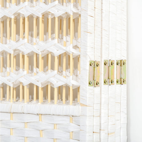Rootz 6 Panel Indoor Screen Room Divider - Foldable Partition - Poplar & Bamboo - Adds Privacy & Charm - 242L x 170H cm White