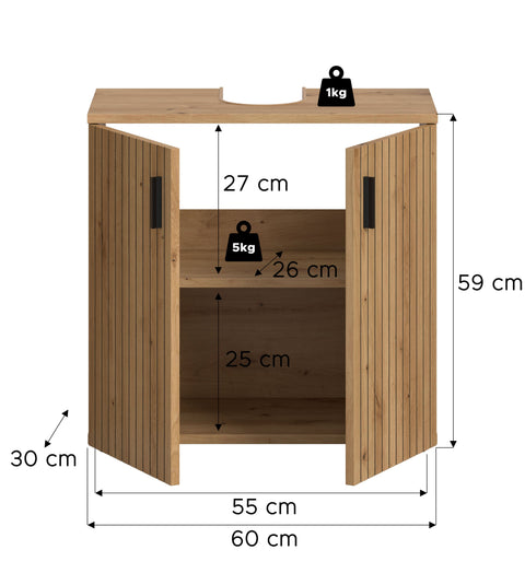 Rootz Vanity Unit - Cabinet - Storage Solution - Easy-Care Design - Brown Imitation - 60 x 59 x 30 cm