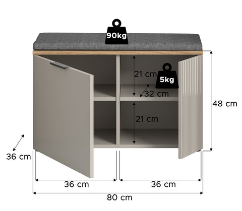 Rootz Brown, Grey Bench Set - Bathroom Seat - Entryway Storage - High Load Capacity 90kg - 80x48x36cm