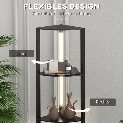 Rootz LED Floor Lamp with Shelf - Modern Black Standing Lamp - Tall Corner Lamp - 3 Brightness Levels - Integrated LED - 41cm x 29.5cm x 163.5cm