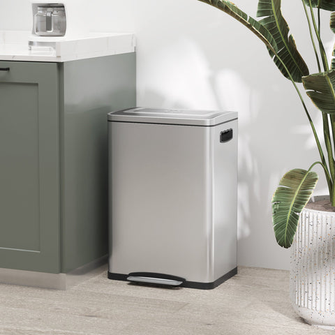 Rootz Garbage Can - Waste Bin - Trash Container - Quiet & Hygienic Experience - Stainless Steel, Silver, 2x 20L - 40cm x 34.8cm x 59cm