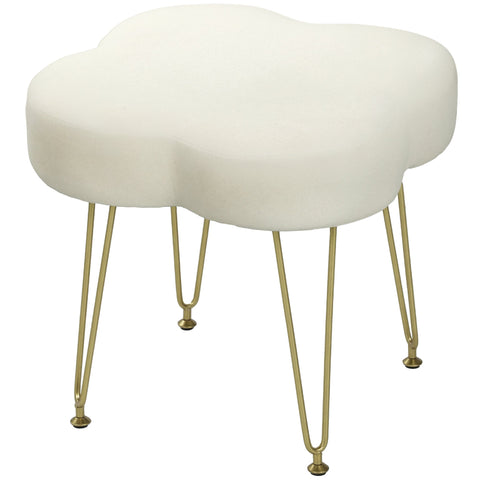 Rootz Upholstered Cloverleaf Shape Stool - Footstool, Ottoman - Velvet Comfort - Steel Legs - 41x41x40cm - White
