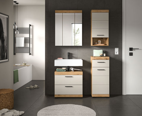 Rootz 4 Piece Bathroom Set - Vanity & Storage Cabinets - Modern Oak - Easy-Care MDF - 112x191x34cm