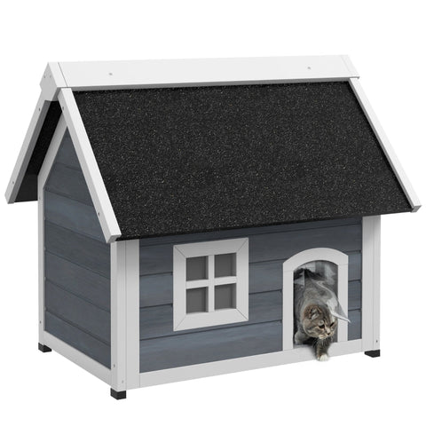 Rootz Outdoor Cat House - Cozy Shelter - Pet Cave - Three Door Design - Weatherproof - Fir Wood - 77cm x 57.5cm x 68cm