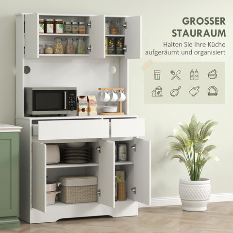 Rootz Kitchen Cabinet - Storage Unit - Pantry Organizer - Ample Storage - 100cm x 38cm x 180cm - White Chipboard