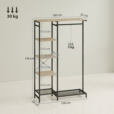 Rootz Cloakroom Stand - Clothes Rack - Wardrobe - Stable & Stylish - 100L x 356H cm - Brown and Black Finish