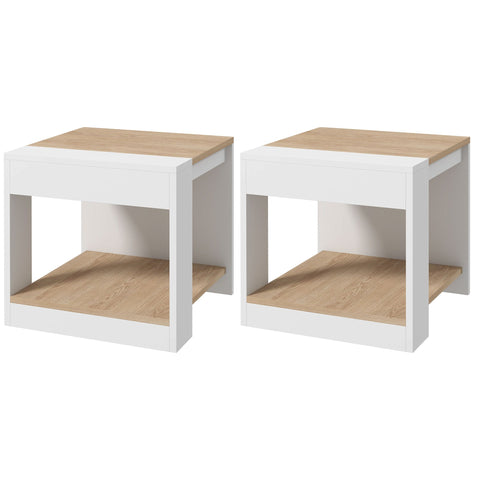 Rootz Set of 2 Side Tables - Sofa Table - Bedside Table - Space Saving - 40 x 40 x 45 cm - White and Brown