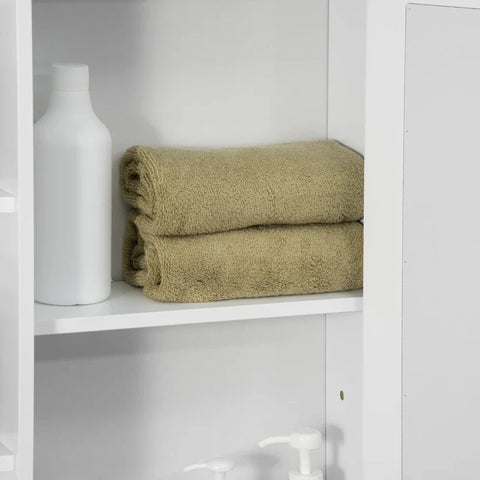 Rootz Mirror Bathroom Cabinet - 8 Compartments - Mirror Doors - Wall Cabinet - Water Resistant - MDF-Glass - White - 66cm x 17cm x 63cm