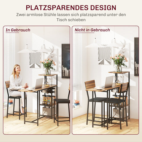 Rootz 3-Part Bar Table Set - Pub Table - High Top Table - Wine Storage - 110-140cm x 40cm x 116cm