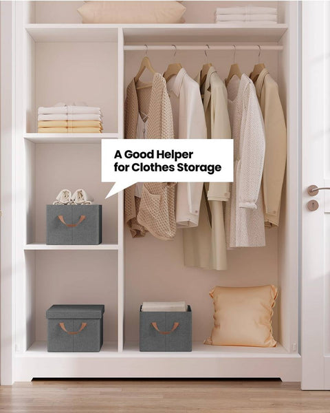 Rootz 3 Piece Set Storage Box with Lid - Fabric Organizer Bins - Collapsible Design - Breathable Material - 20L/27L/36L/51L - Multipurpose - 1x 20L, 1x 27L, 1x 36L, 1x 51L - Gray