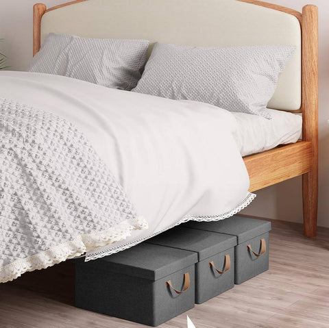 Rootz 3 Piece Set Storage Box with Lid - Fabric Organizer Bins - Collapsible Design - Breathable Material - 20L/27L/36L/51L - Multipurpose - 1x 20L, 1x 27L, 1x 36L, 1x 51L - Gray