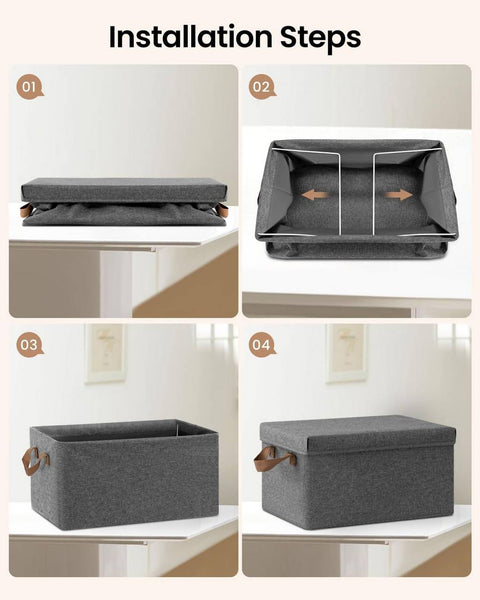 Rootz 3 Piece Set Storage Box with Lid - Fabric Organizer Bins - Collapsible Design - Breathable Material - 20L/27L/36L/51L - Multipurpose - 1x 20L, 1x 27L, 1x 36L, 1x 51L - Gray