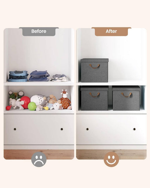 Rootz 3 Piece Set Storage Box with Lid - Fabric Organizer Bins - Collapsible Design - Breathable Material - 20L/27L/36L/51L - Multipurpose - 1x 20L, 1x 27L, 1x 36L, 1x 51L - Gray