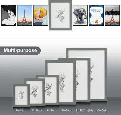 Rootz 3 Set Picture Frame - Photo Gallery - MDF Frames - Moisture Resistant Plexiglass - Grey - 30x40 cm - Robust & Elegant