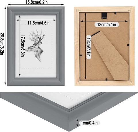 Rootz 3-Piece Set Picture Frames - Photo Frames - Display Frames - Durable & Stylish - Artos Style Grey 13x18 cm - Solid Wood & Real Glass Pane