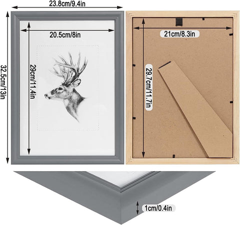 Rootz 3-Set Picture Frame - Photo Display - Artos Style - Preserves Memories - Wood & Glass - Grey A4 21x29.7cm