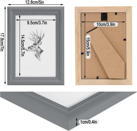 Rootz 3-Set Picture Frame Collection - Photo Frames - Wood Frame - Real Glass Pane - Durable & Stylish - 10x15 cm Artos Style Grey
